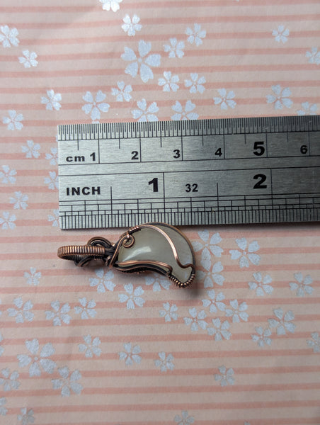 Rainbow Moonstone Crescent Wire Wrapped Pendant in Oxidized Copper