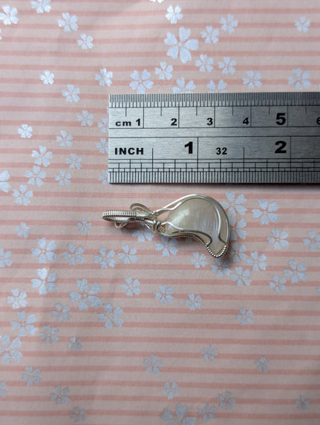 Rainbow Moonstone Crescent Wire Wrapped Pendant in Sterling Silver