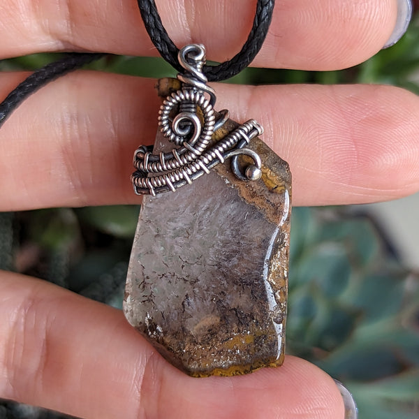 Agate Slice Pendant in Oxidized Sterling Silver