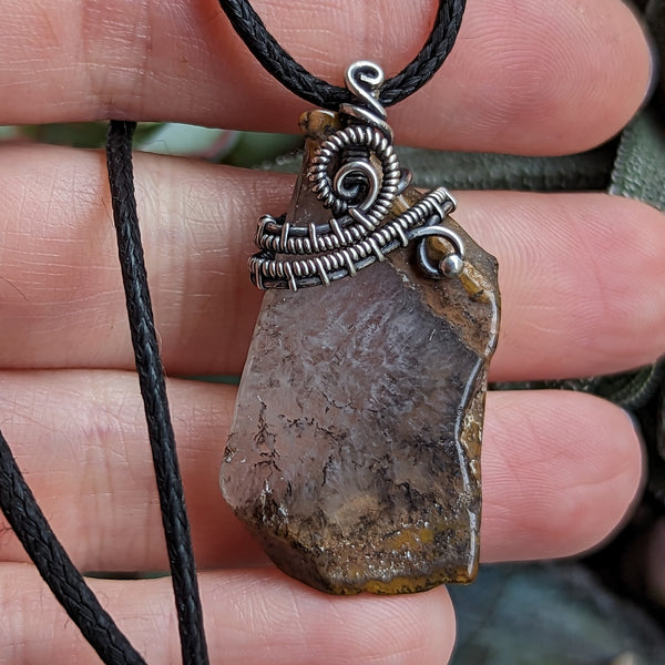 Agate Slice Pendant in Oxidized Sterling Silver