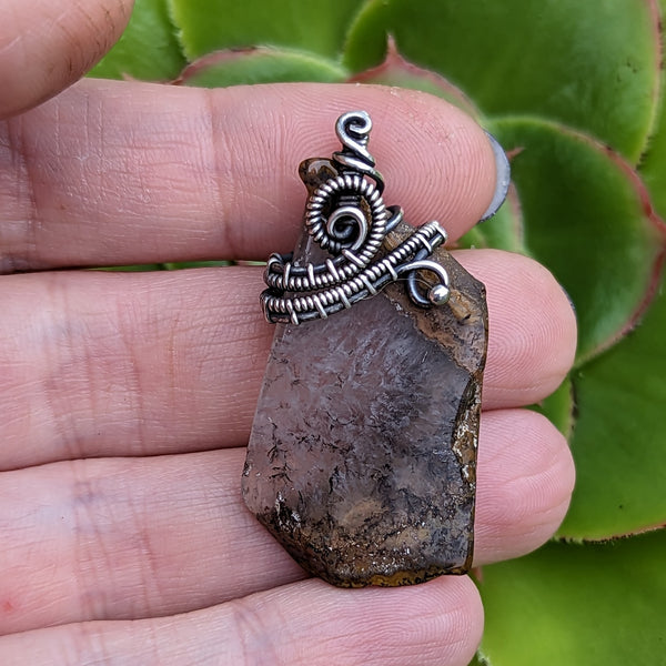Agate Slice Pendant in Oxidized Sterling Silver