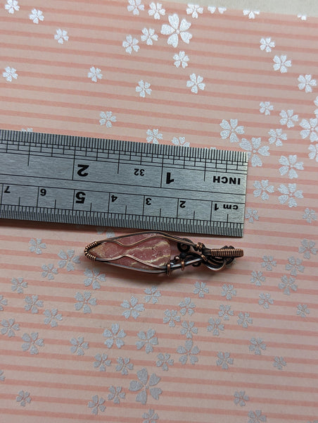 Rhodochrosite Wire Wrapped Oxidized Copper Pendant