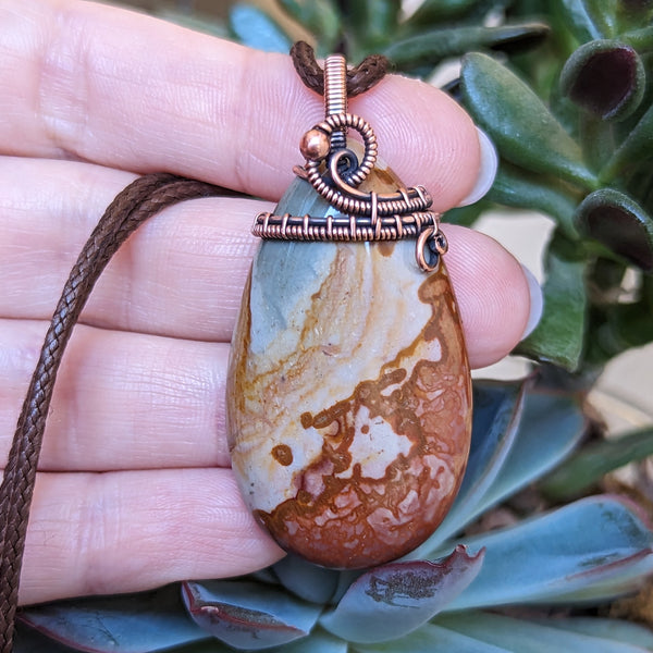 Owyhee Jasper Wire Wrapped Oxidized Copper Pendant