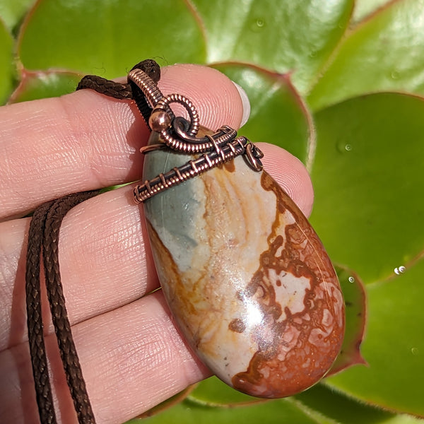 Owyhee Jasper Wire Wrapped Oxidized Copper Pendant