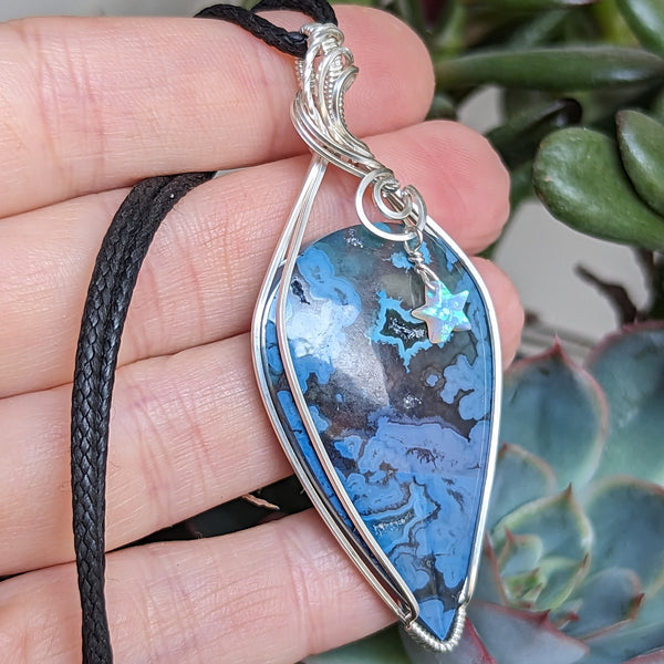 Dyed Agate Wire Wrapped Sterling Silver Pendant
