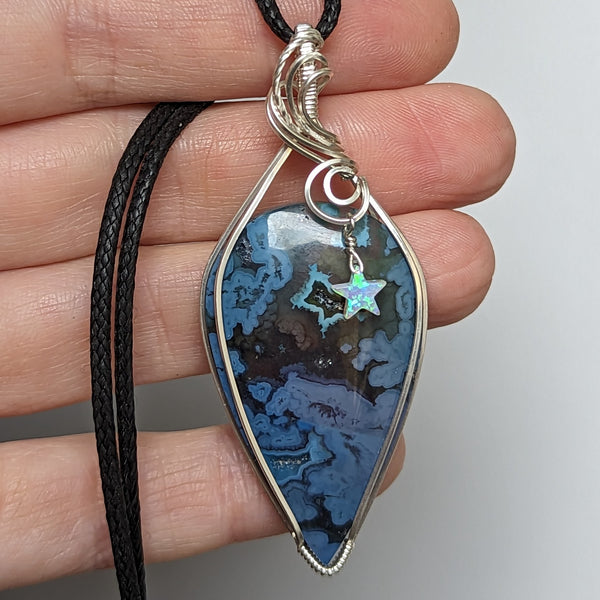 Dyed Agate Wire Wrapped Sterling Silver Pendant