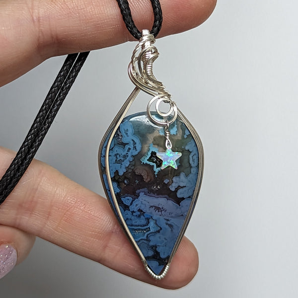Dyed Agate Wire Wrapped Sterling Silver Pendant