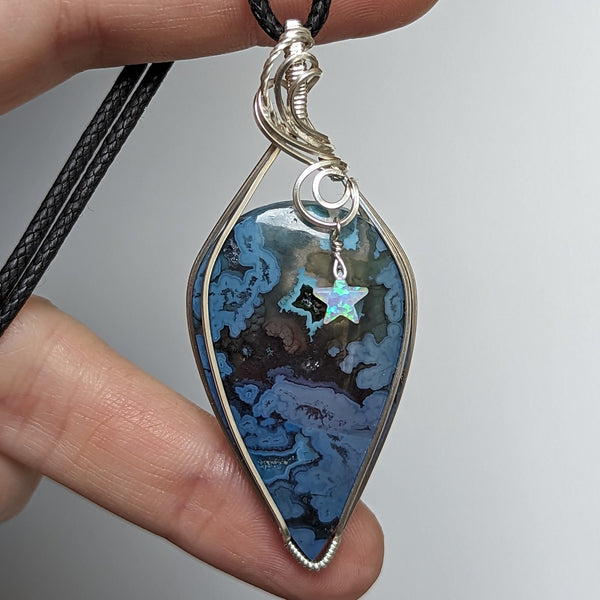 Dyed Agate Wire Wrapped Sterling Silver Pendant