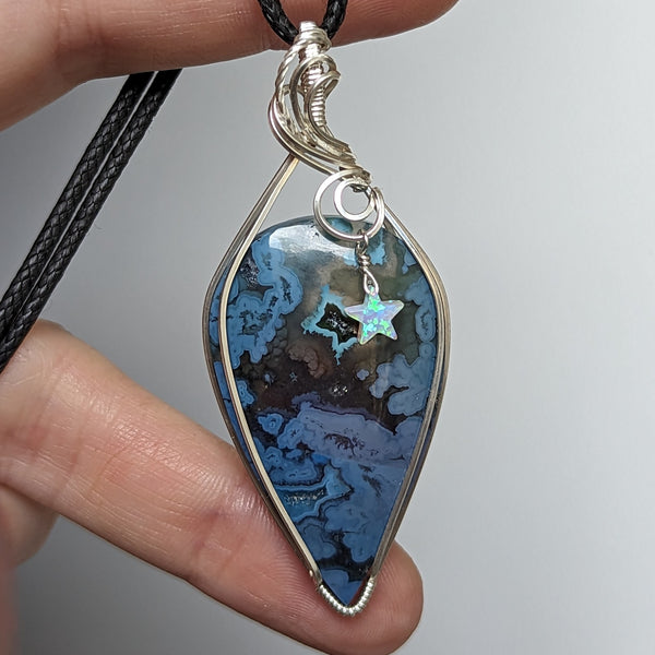 Dyed Agate Wire Wrapped Sterling Silver Pendant