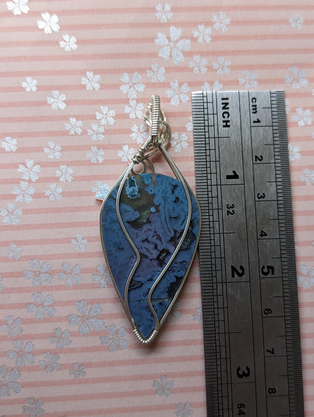 Dyed Agate Wire Wrapped Sterling Silver Pendant