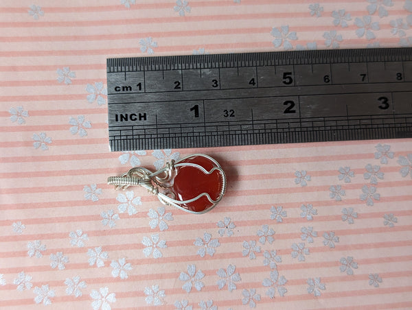 Carnelian Carved Pumpkin Wire Wrapped Sterling Silver Mini Pendant