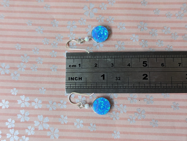 Lab Opal Evil Eye Hook Dangle Earrings in Sterling Silver