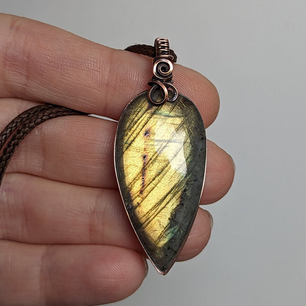 Labradorite Wire Wrapped Oxidized Copper Pendant