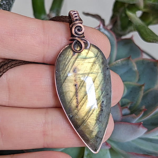 Labradorite Wire Wrapped Oxidized Copper Pendant