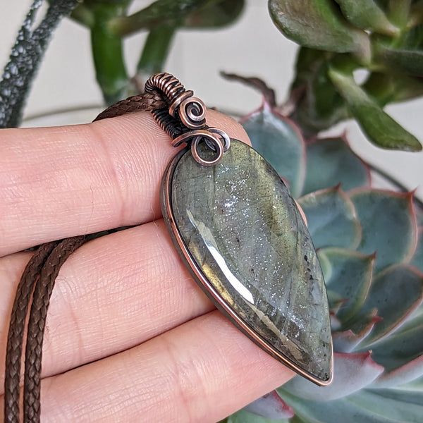 Labradorite Wire Wrapped Oxidized Copper Pendant