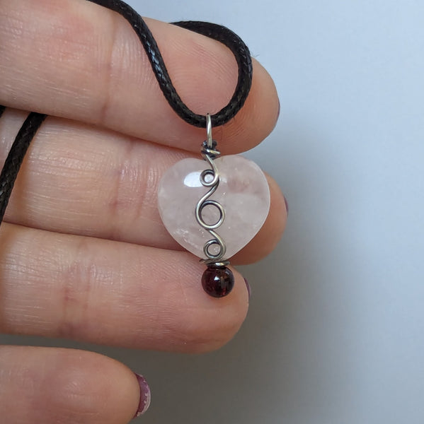 Rose Quartz Heart Pendant in Oxidized Sterling Silver