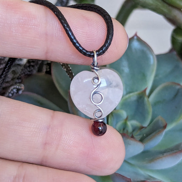 Rose Quartz Heart Pendant in Oxidized Sterling Silver