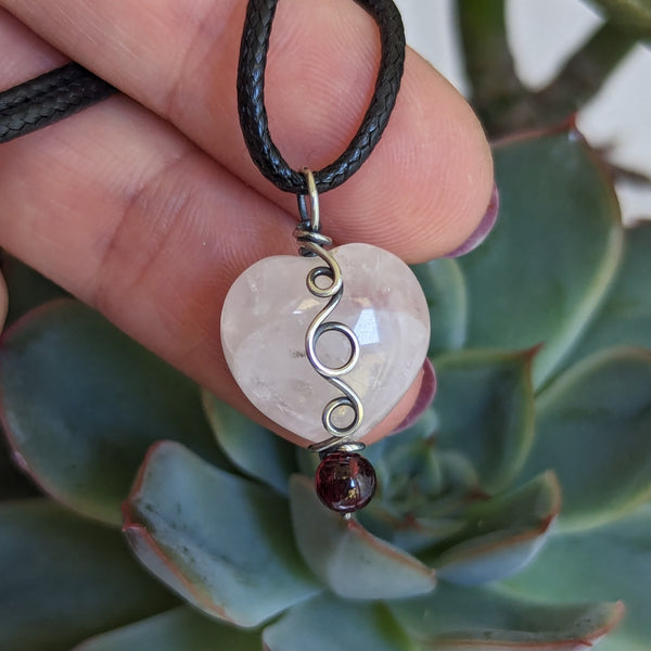 Rose Quartz Heart Pendant in Oxidized Sterling Silver