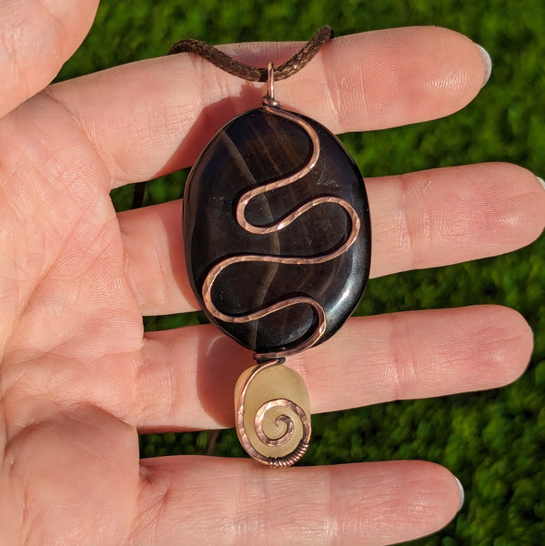 Onyx Agate Oxidized Copper Pendant