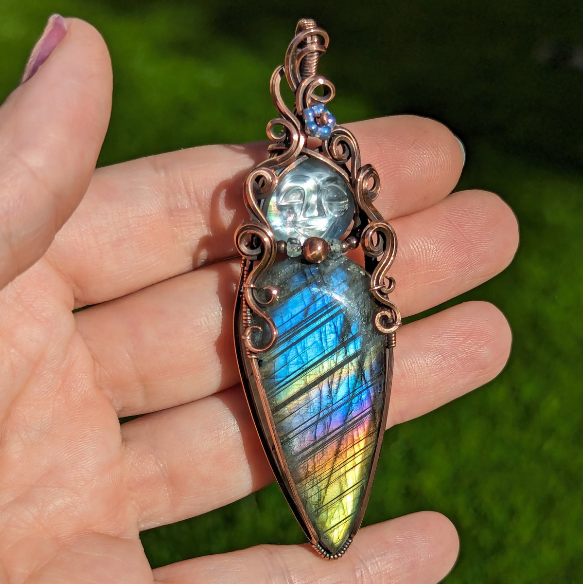Labradorite Goddess Wire Wrapped Pendant in Oxidized Copper OxanaCrafts