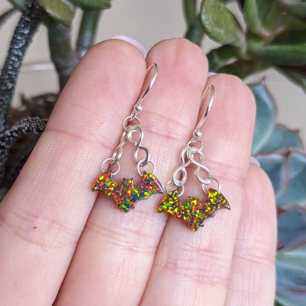Bats Dangle Hook Earrings in Sterling Silver