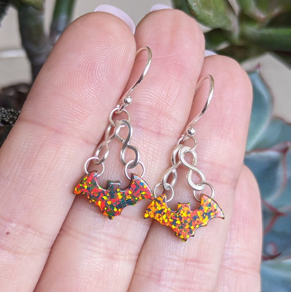Bats Dangle Hook Earrings in Sterling Silver