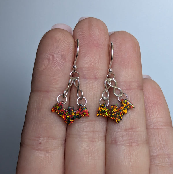 Bats Dangle Hook Earrings in Sterling Silver
