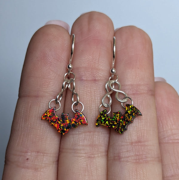 Bats Dangle Hook Earrings in Sterling Silver