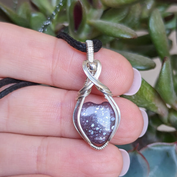 Iolite Sunstone Heart Wire Wrapped Sterling Silver Pendant