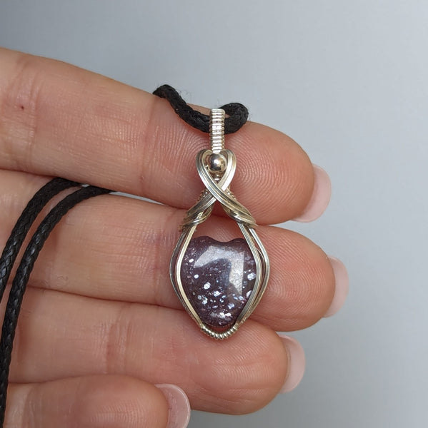 Iolite Sunstone Heart Wire Wrapped Sterling Silver Pendant