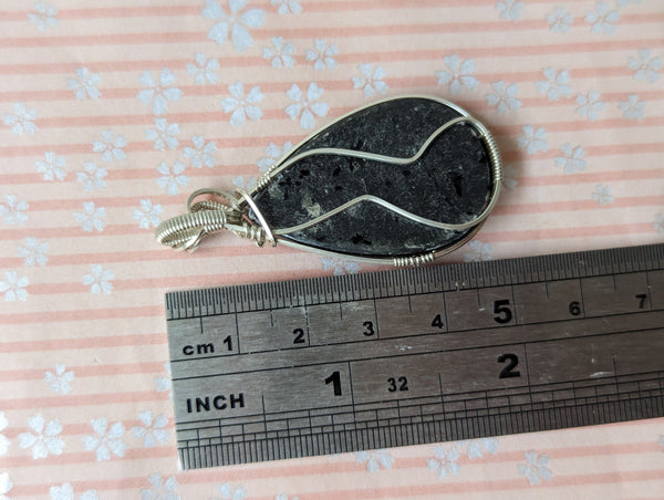 Black Mica Wire Wrapped Sterling Silver Pendant