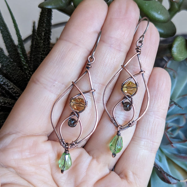 Dangle Earrings in Oxidized Copper