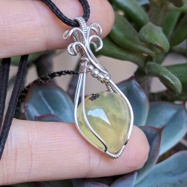 Prehnite Wire Wrapped Sterling Silver Pendant