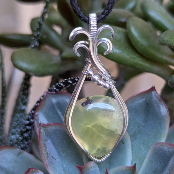 Prehnite Wire Wrapped Sterling Silver Pendant