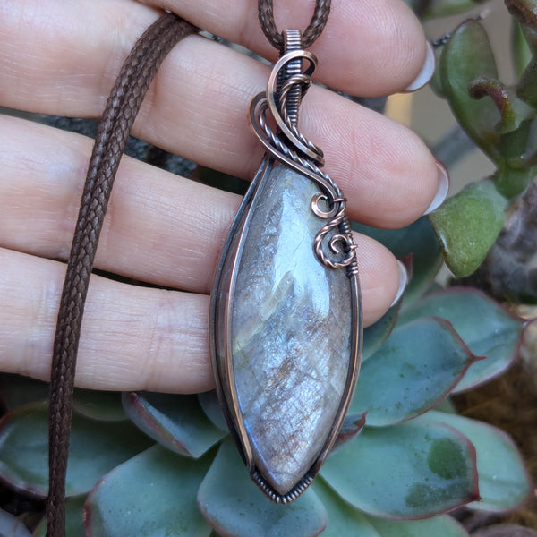 Belomorite Wire Wrapped Pendant in Oxidized Copper
