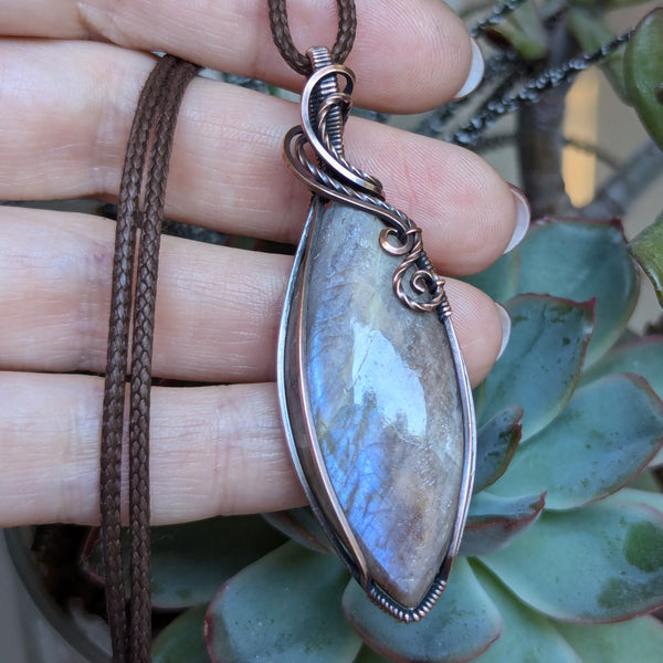 Belomorite Wire Wrapped Pendant in Oxidized Copper