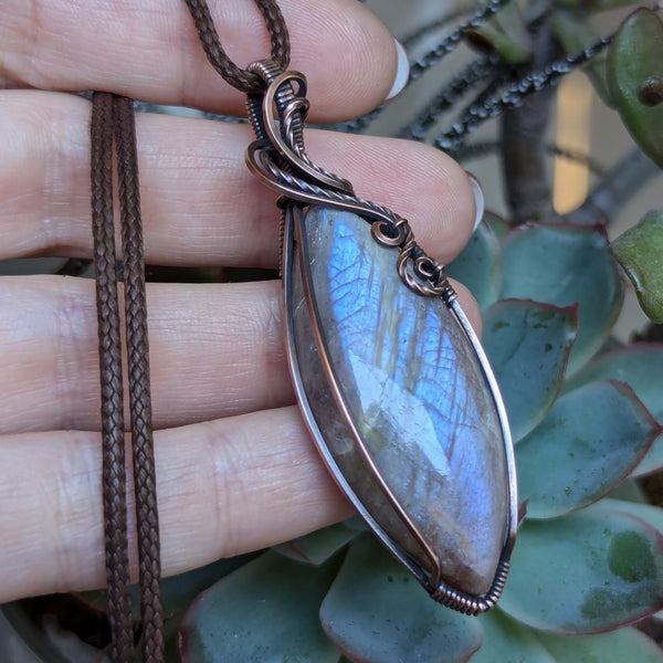 Belomorite Wire Wrapped Pendant in Oxidized Copper