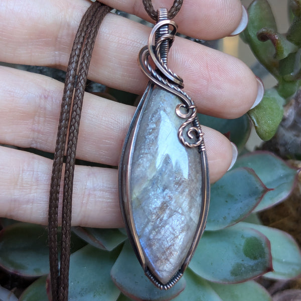 Belomorite Wire Wrapped Pendant in Oxidized Copper
