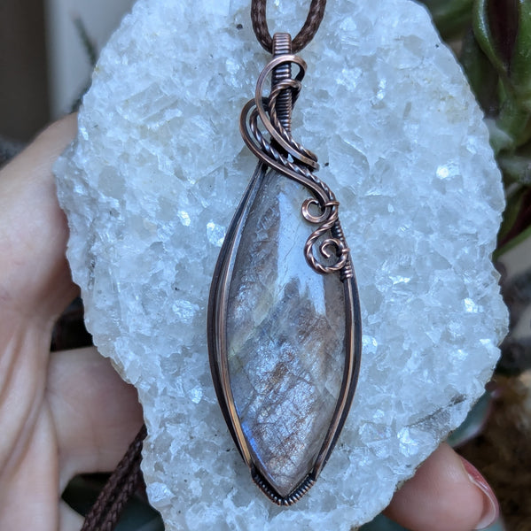 Belomorite Wire Wrapped Pendant in Oxidized Copper