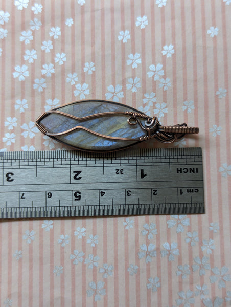 Belomorite Wire Wrapped Pendant in Oxidized Copper