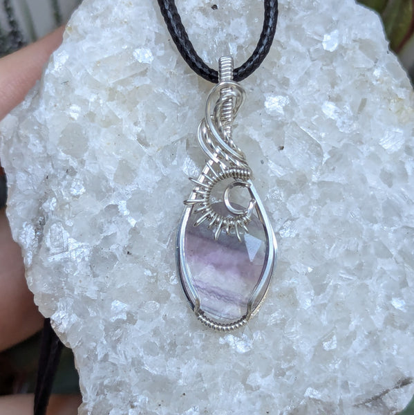 Fluorite Wire Wrapped Sterling Silver Pendant