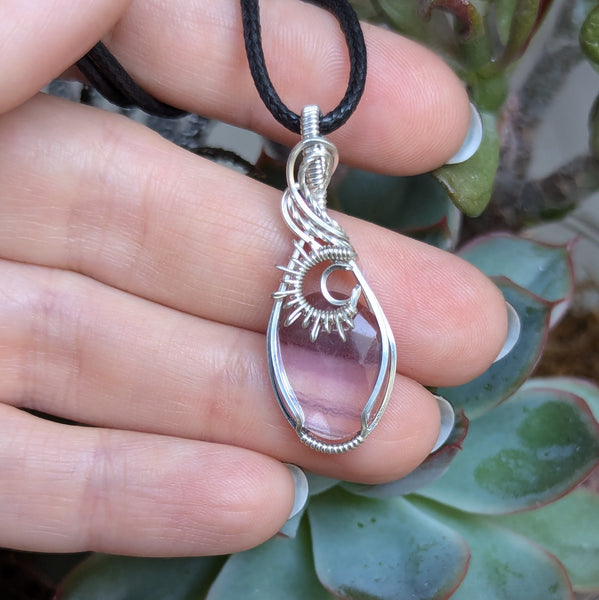 Fluorite Wire Wrapped Sterling Silver Pendant