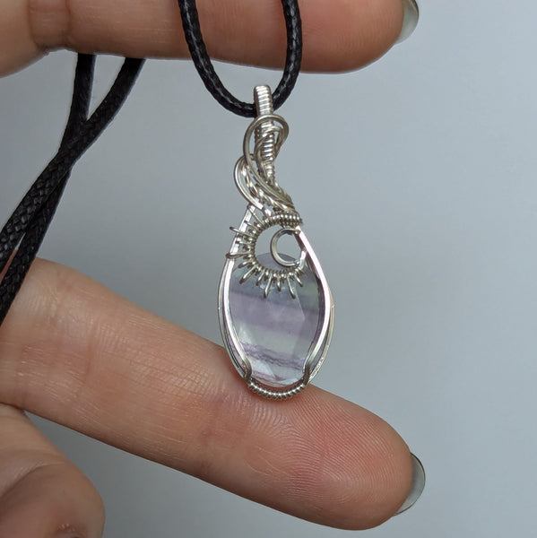 Fluorite Wire Wrapped Sterling Silver Pendant