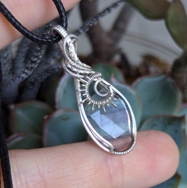 Fluorite Wire Wrapped Sterling Silver Pendant