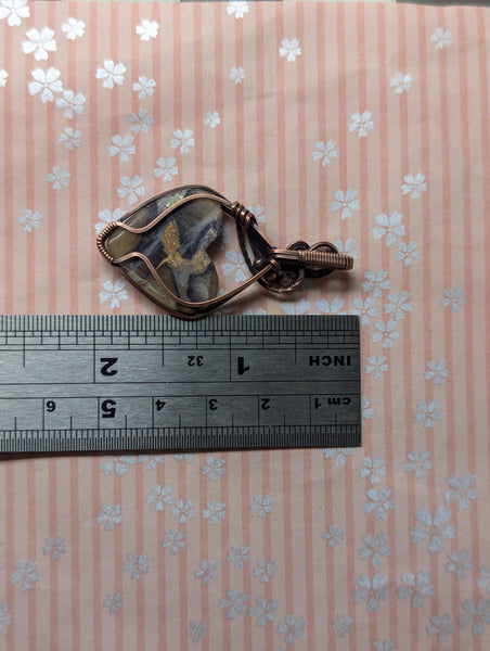 Tiffany Jasper Heart Wire Wrapped Pendant in Oxidized Copper