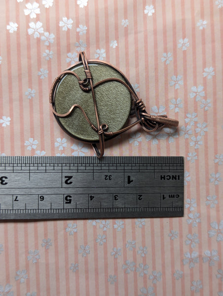 Golden Sheen Obsidian Wire Wrapped Planet Pendant in Oxidized Copper