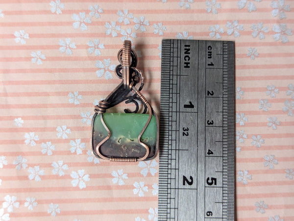 Chrysoprase Wire Wrapped Pendant in Oxidized Copper