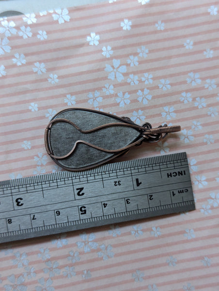 Silver Sheen Obsidian Wrapped Pendant in Oxidized Copper