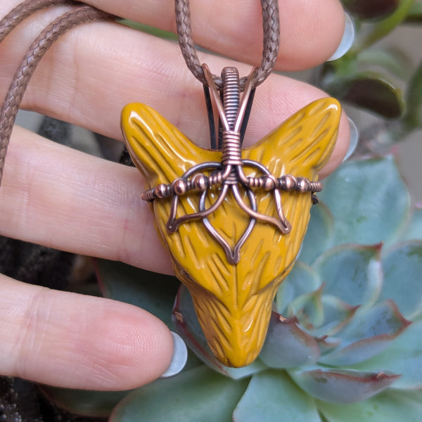 Mookaite Jasper Lotus Wolf Head Pendant in Oxidized Copper