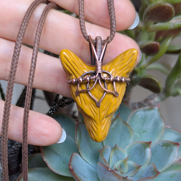 Mookaite Jasper Lotus Wolf Head Pendant in Oxidized Copper